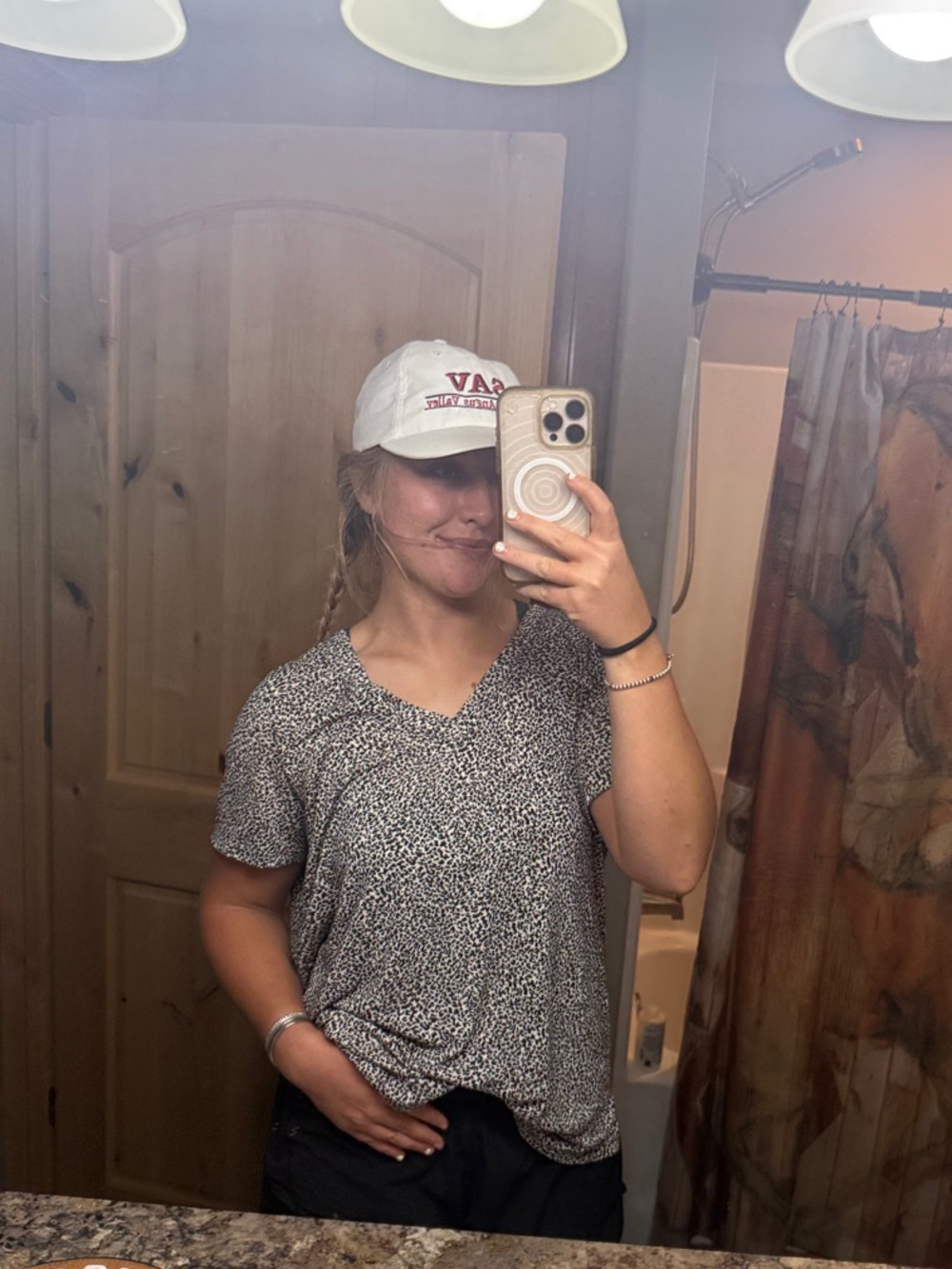 Athleta cheeta V-Neck Short Sleeve Tee
